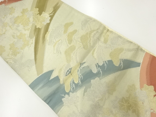 アンティーク　笠松・紅葉模様織出し袋帯（材料）